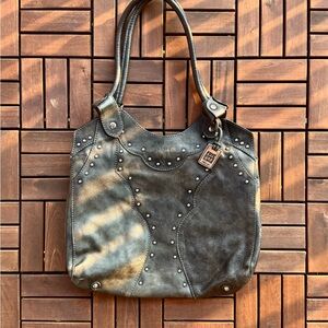 FRYE Studded Black Genuine Leather Tote Bag